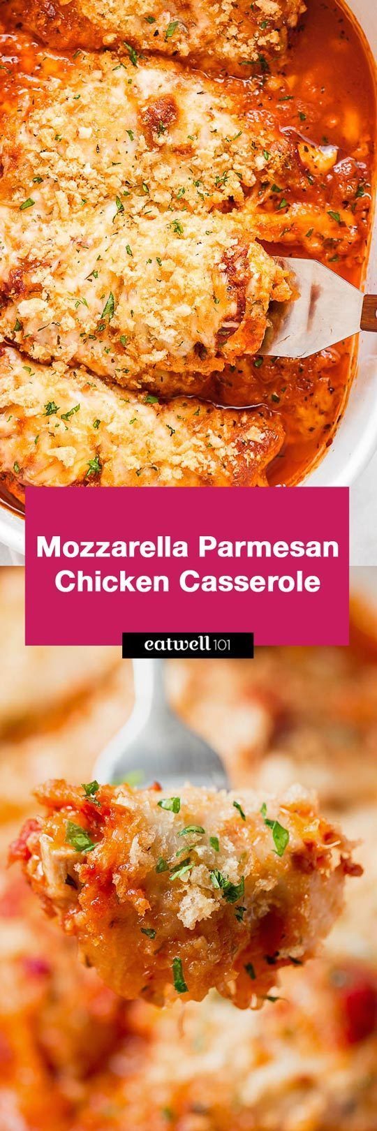 Crispy Chicken Parmesan Casserole Recipe - #eatwell101,#recipe Crisp and cheesy, this 30 minute keto chicken parmesan casserole is a dream come true! #Mozzarella #Parmesan #Chicken #Casserole #keto #dinner ketodinner #lowcarb low-carbdinner