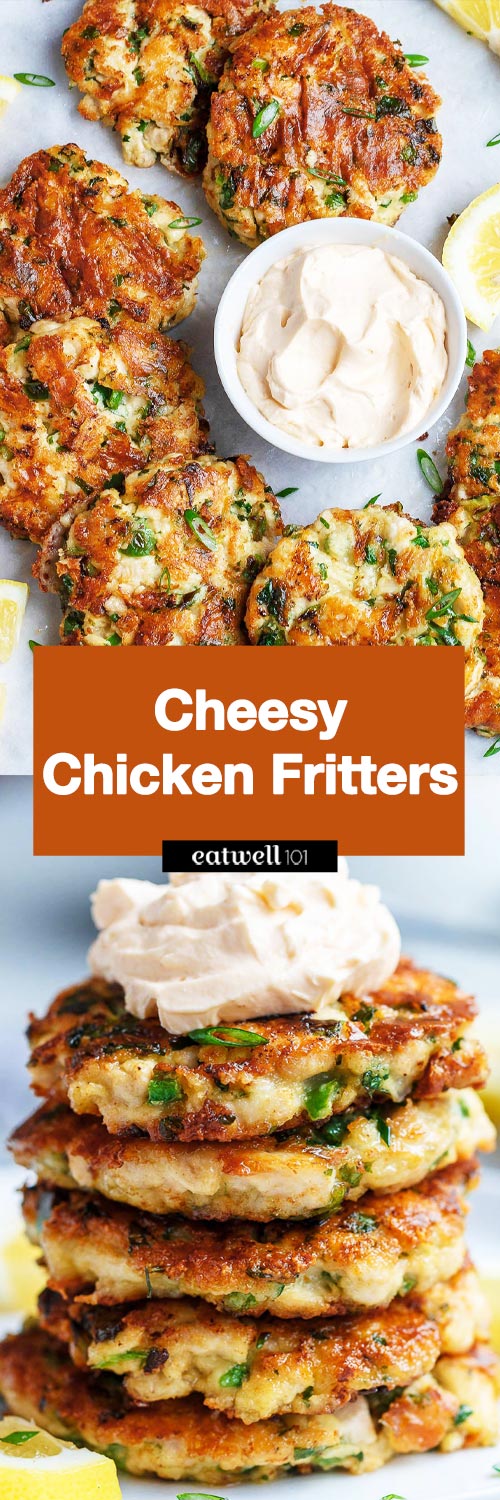 Cheesy Chicken Fritters - #chicken #keto #recipe #eatwell101 - Tender, juicy and so flavorful. If you love easy chicken recipes, these chicken fritters are a perfect Keto meal.