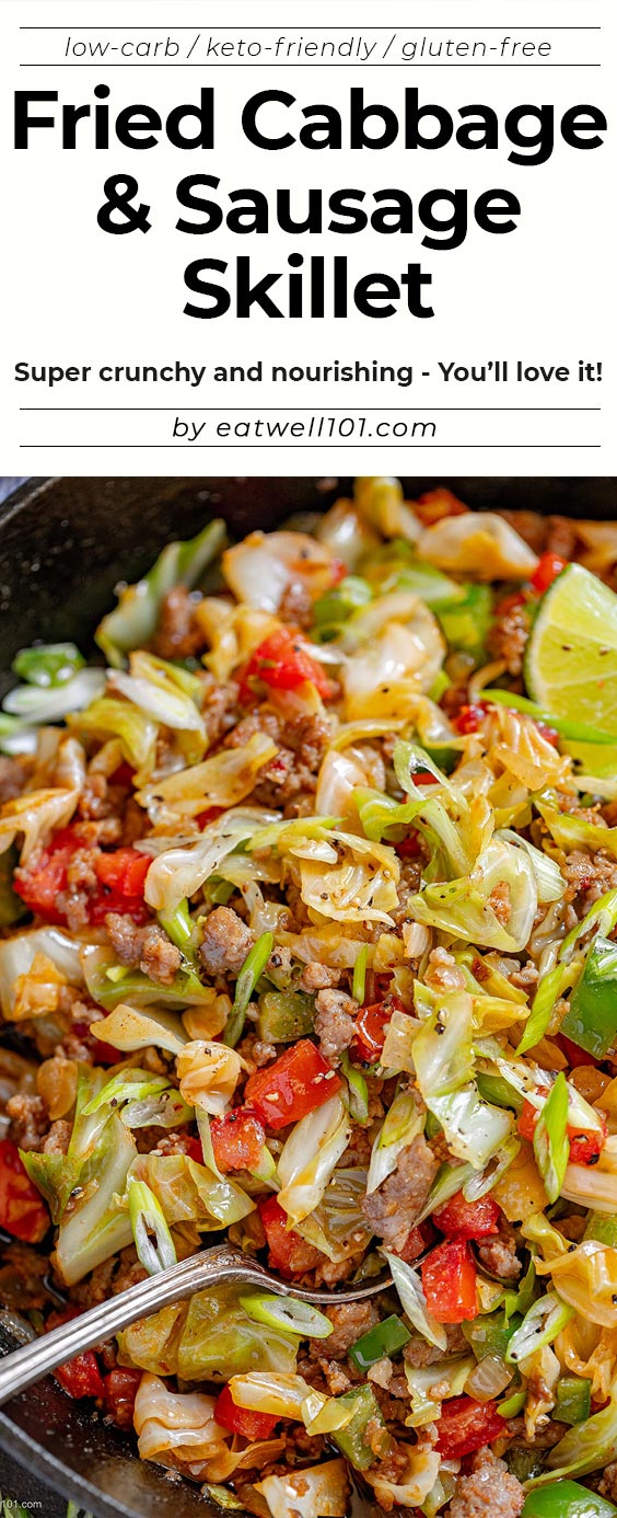 Fried Cabbage Sausage Skillet Recipe - #cabbage #sausage #eatwell101 #recipe - This fried cabbage and smoked sausage recipe is just the perfect way to pt dinner on the table in under 30 minutes, using just one pan!